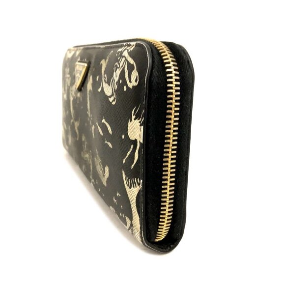 PRADA Logo Plate Mermaid Pattern Saffiano Leather Zippy Long Wallet/6BF0200 - Picture 3 of 8